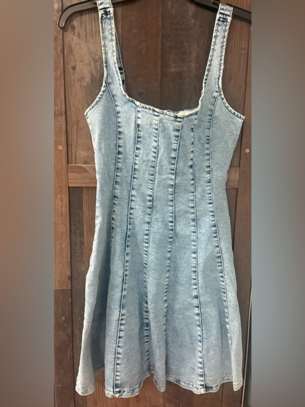 Light Wash Denim Panelled Mini Dress
